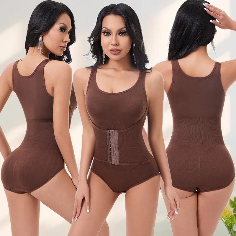 Women Shapewear Bodysuit Double Layer Tummy Control Triangle Cut Snap Crotch Butt Lift Waist Trainer Slimming Underwear