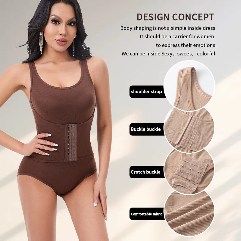 Women Shapewear Bodysuit Double Layer Tummy Control Triangle Cut Snap Crotch Butt Lift Waist Trainer Slimming Underwear