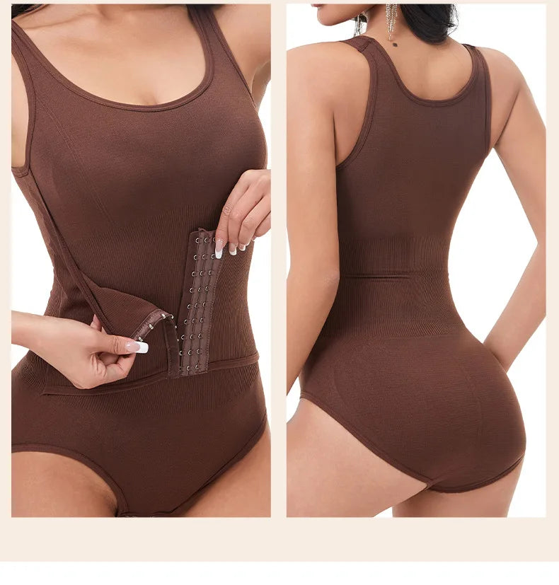 Women Shapewear Bodysuit Double Layer Tummy Control Triangle Cut Snap Crotch Butt Lift Waist Trainer Slimming Underwear