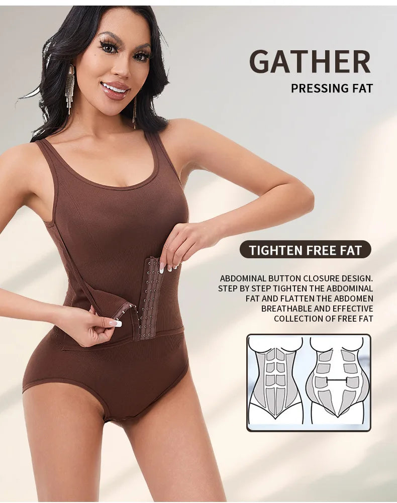 Women Shapewear Bodysuit Double Layer Tummy Control Triangle Cut Snap Crotch Butt Lift Waist Trainer Slimming Underwear