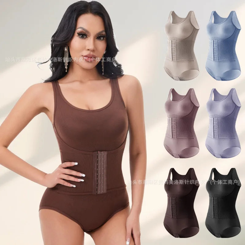 Women Shapewear Bodysuit Double Layer Tummy Control Triangle Cut Snap Crotch Butt Lift Waist Trainer Slimming Underwear