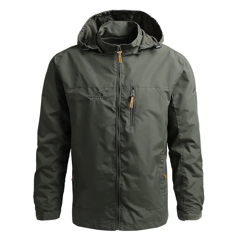 "Men's Tactical Outdoor Windbreaker - Waterproof & Windproof Hooded Jacket"