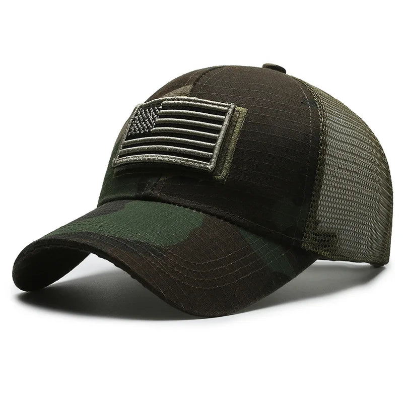 Black Mesh - Backed Baseball Cap with American Flag Patch - Stylish and Patriotic Accessory