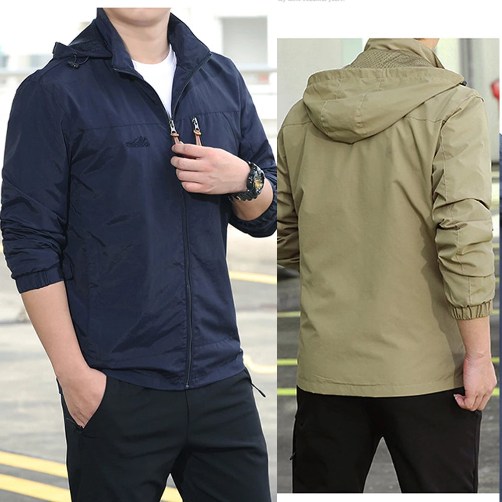"Men's Tactical Outdoor Windbreaker - Waterproof & Windproof Hooded Jacket"