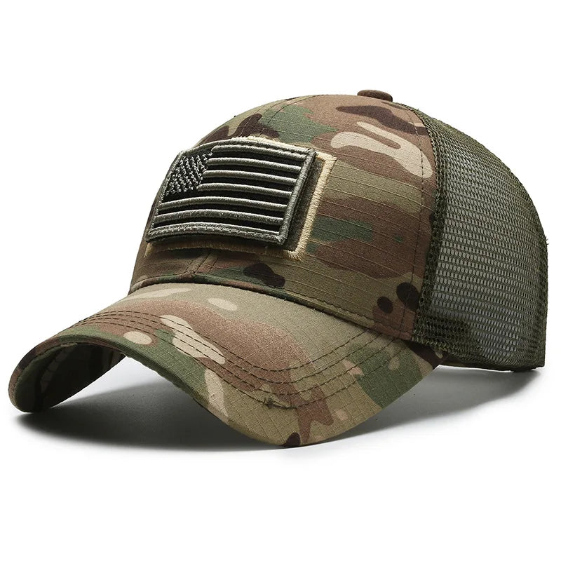 Black Mesh - Backed Baseball Cap with American Flag Patch - Stylish and Patriotic Accessory