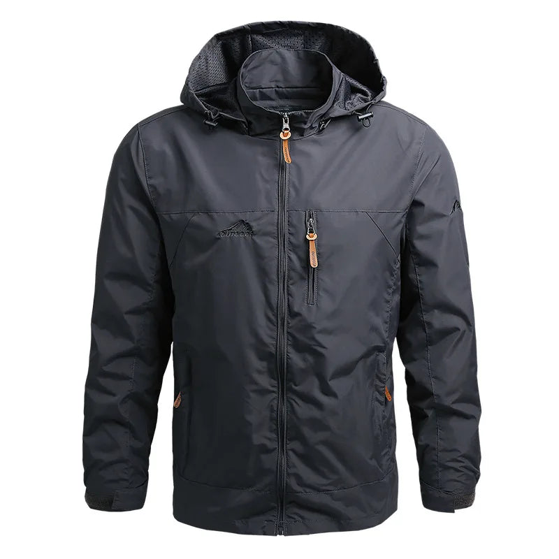"Men's Tactical Outdoor Windbreaker - Waterproof & Windproof Hooded Jacket"