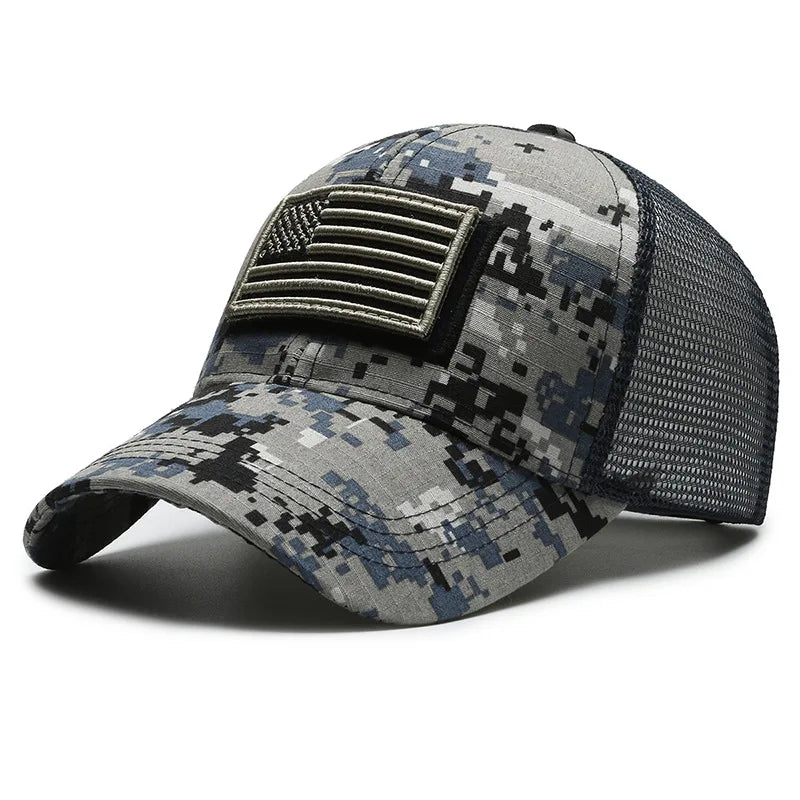Black Mesh - Backed Baseball Cap with American Flag Patch - Stylish and Patriotic Accessory
