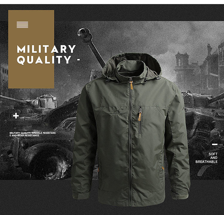 "Men's Tactical Outdoor Windbreaker - Waterproof & Windproof Hooded Jacket"