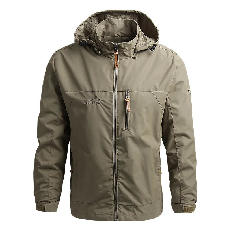 "Men's Tactical Outdoor Windbreaker - Waterproof & Windproof Hooded Jacket"