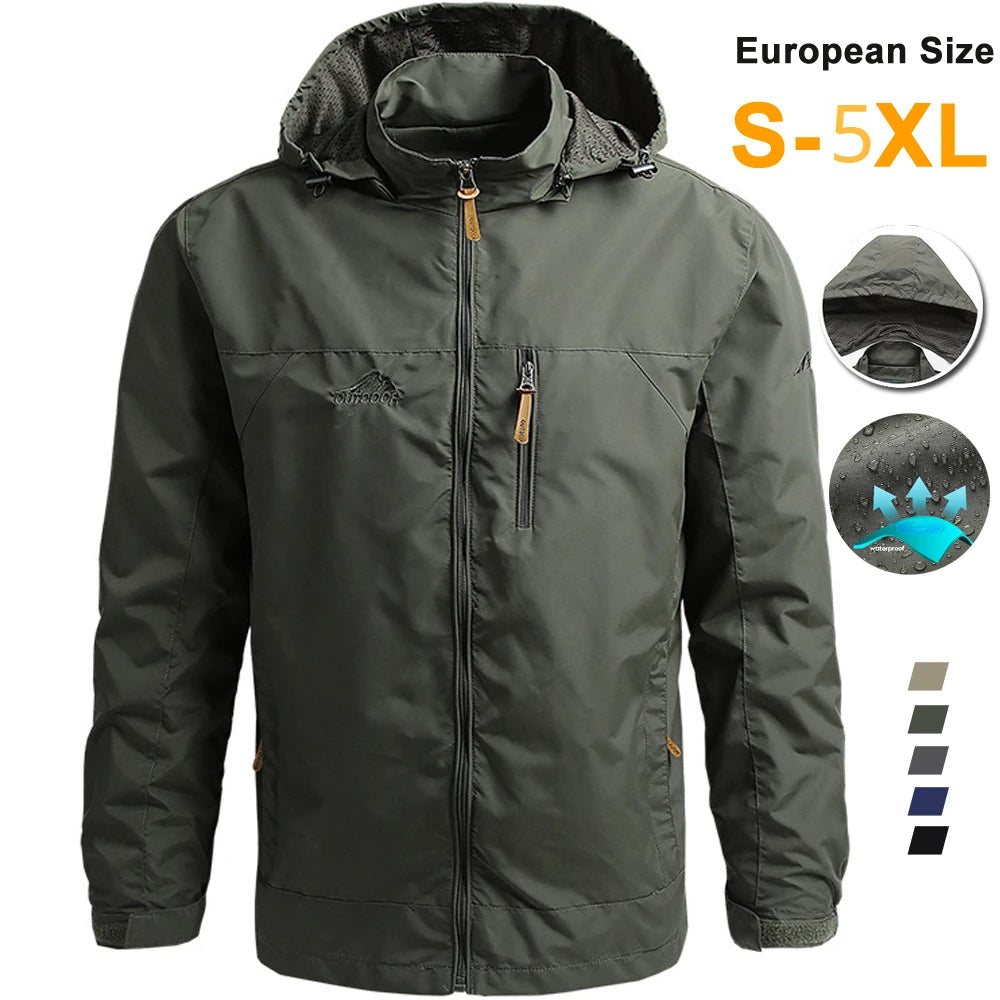 "Men's Tactical Outdoor Windbreaker - Waterproof & Windproof Hooded Jacket"