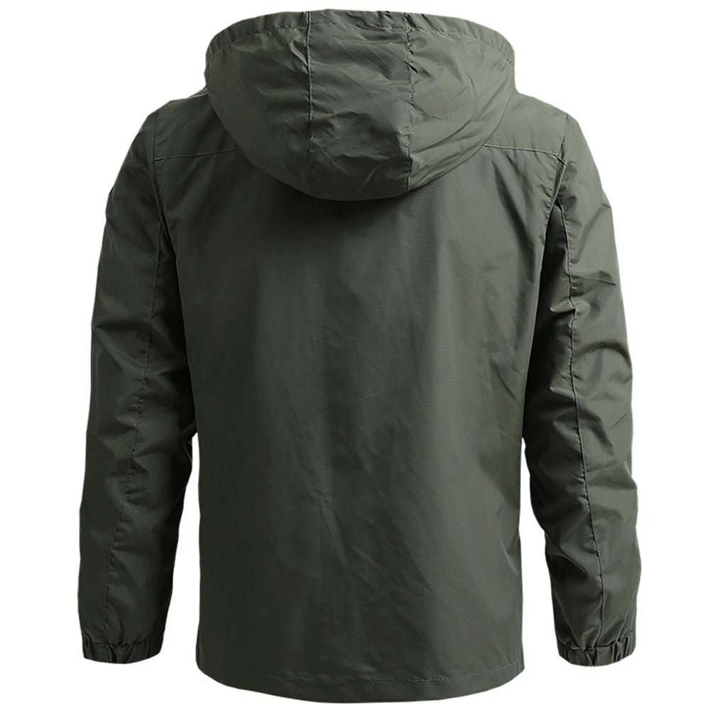 "Men's Tactical Outdoor Windbreaker - Waterproof & Windproof Hooded Jacket"