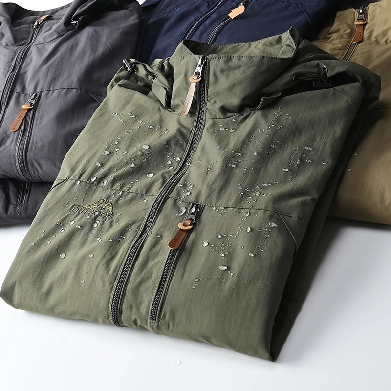 "Men's Tactical Outdoor Windbreaker - Waterproof & Windproof Hooded Jacket"