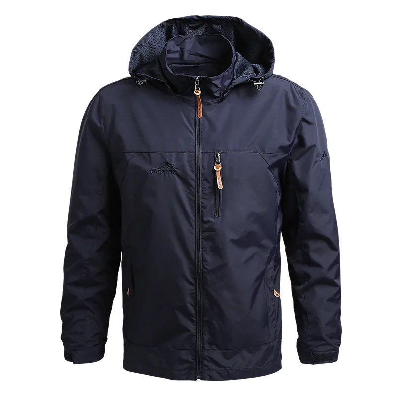 "Men's Tactical Outdoor Windbreaker - Waterproof & Windproof Hooded Jacket"